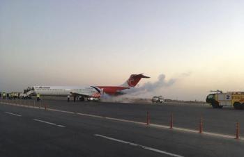  آتش گرفتن هواپیما هنگام بلند شدن از فرودگاه اهواز+عکس