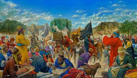 نقاشی ورود امام رضا(ع) به نیشابور هنگام نقل حدیث سلسلة الذهب